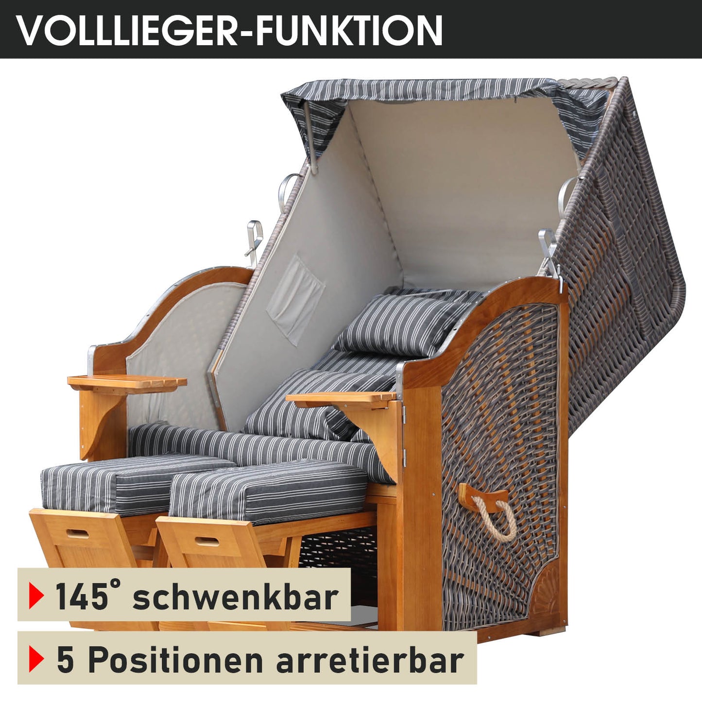 Strandkorb BORNHOLM Premium anthrazit / weiß gestreift