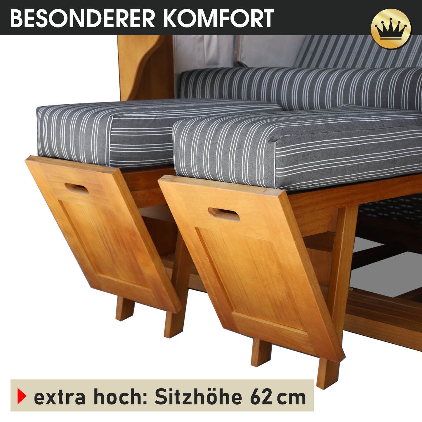 Strandkorb BORNHOLM Premium anthrazit / weiß gestreift