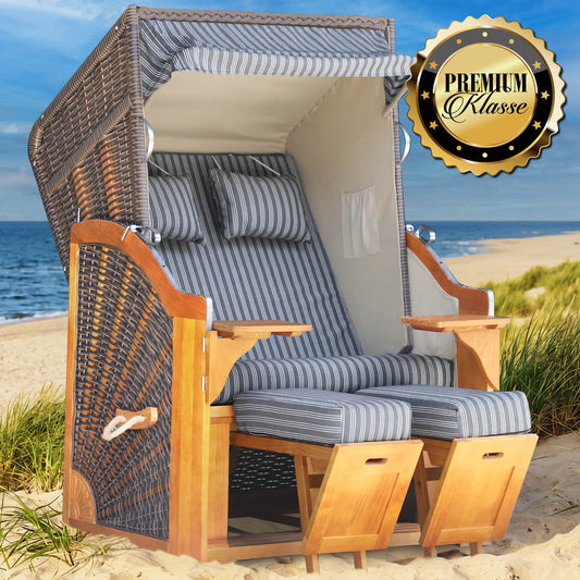 Strandkorb BORNHOLM Premium anthrazit / weiß gestreift