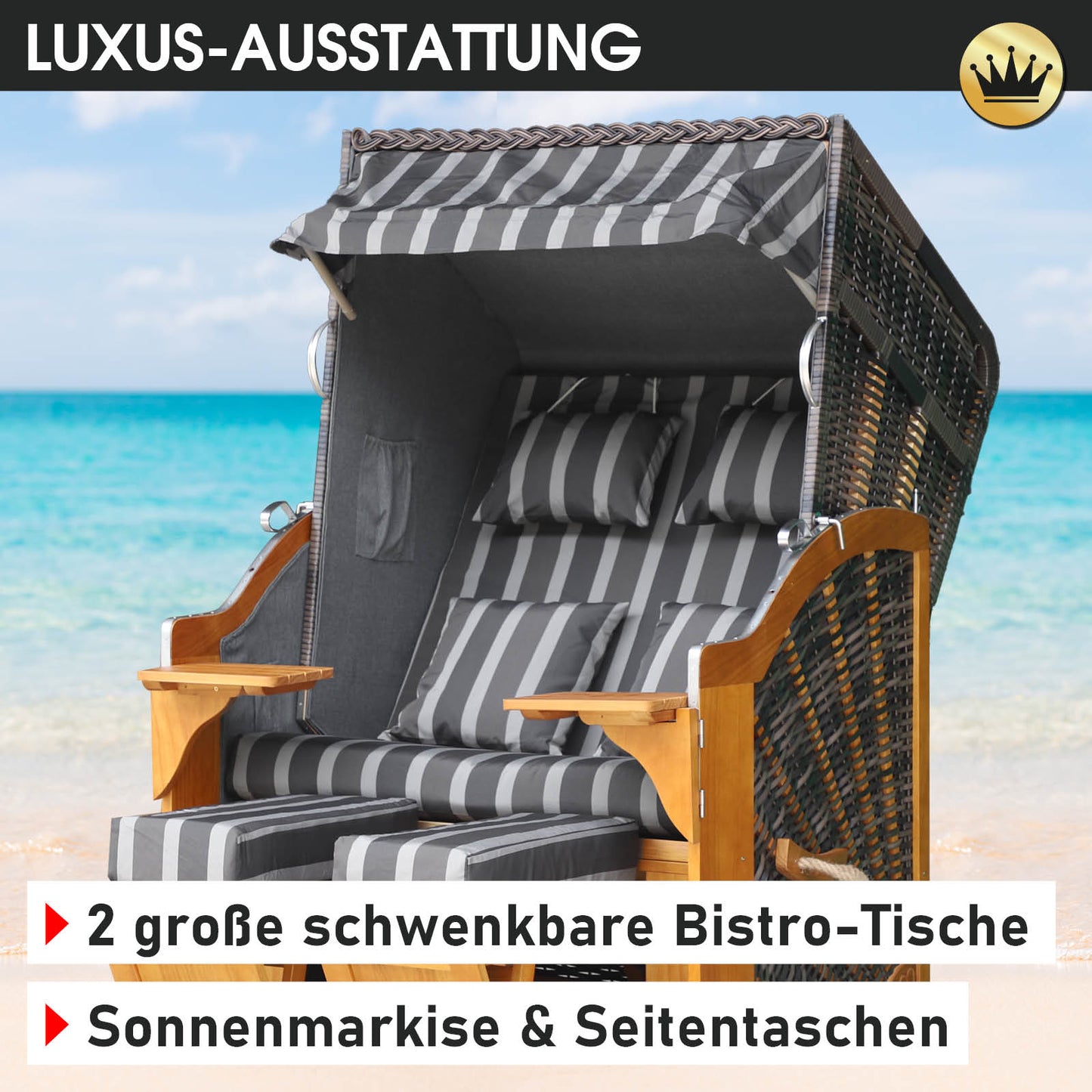 Strandkorb BORNHOLM Premium grau / anthrazit gestreift