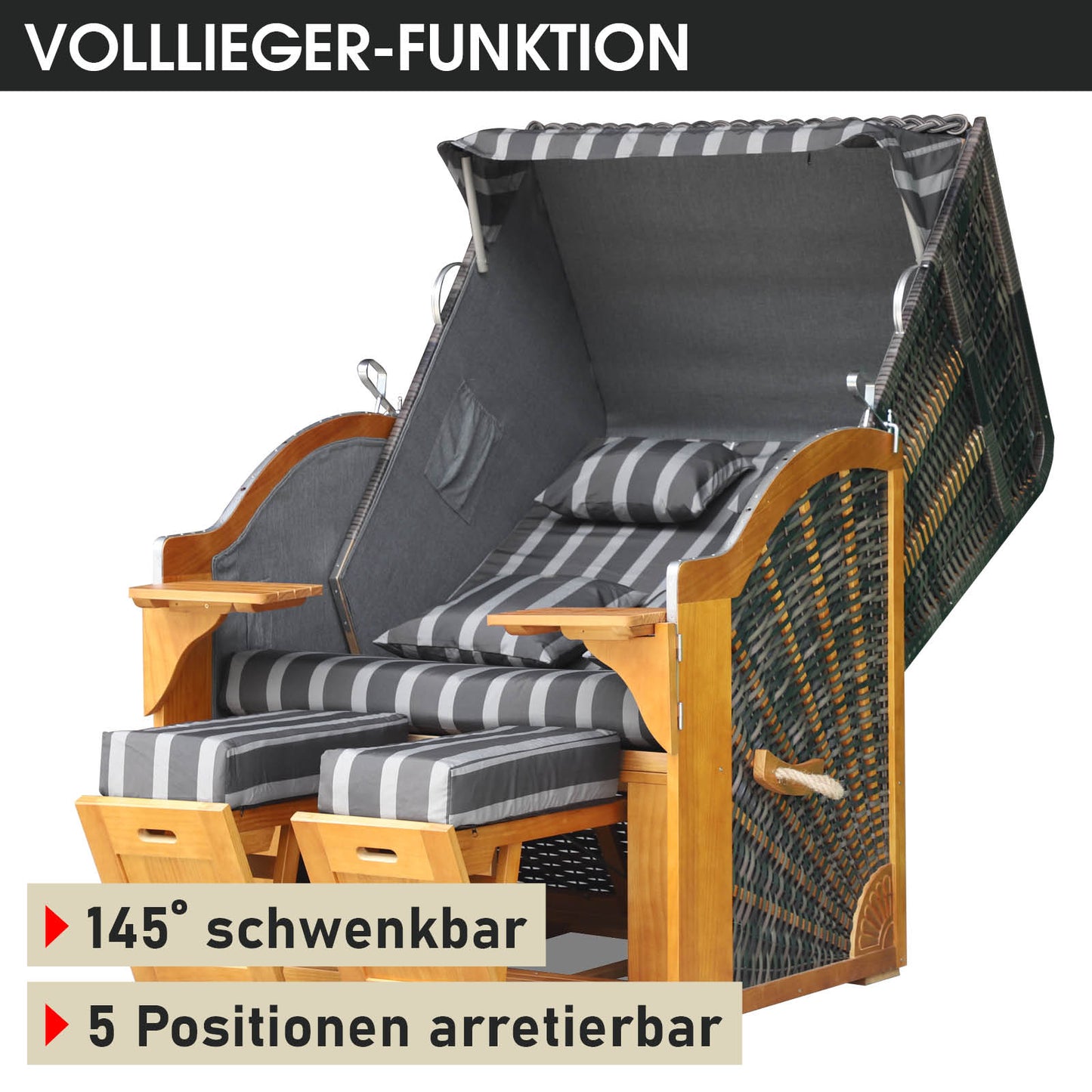 Strandkorb BORNHOLM Premium grau / anthrazit gestreift