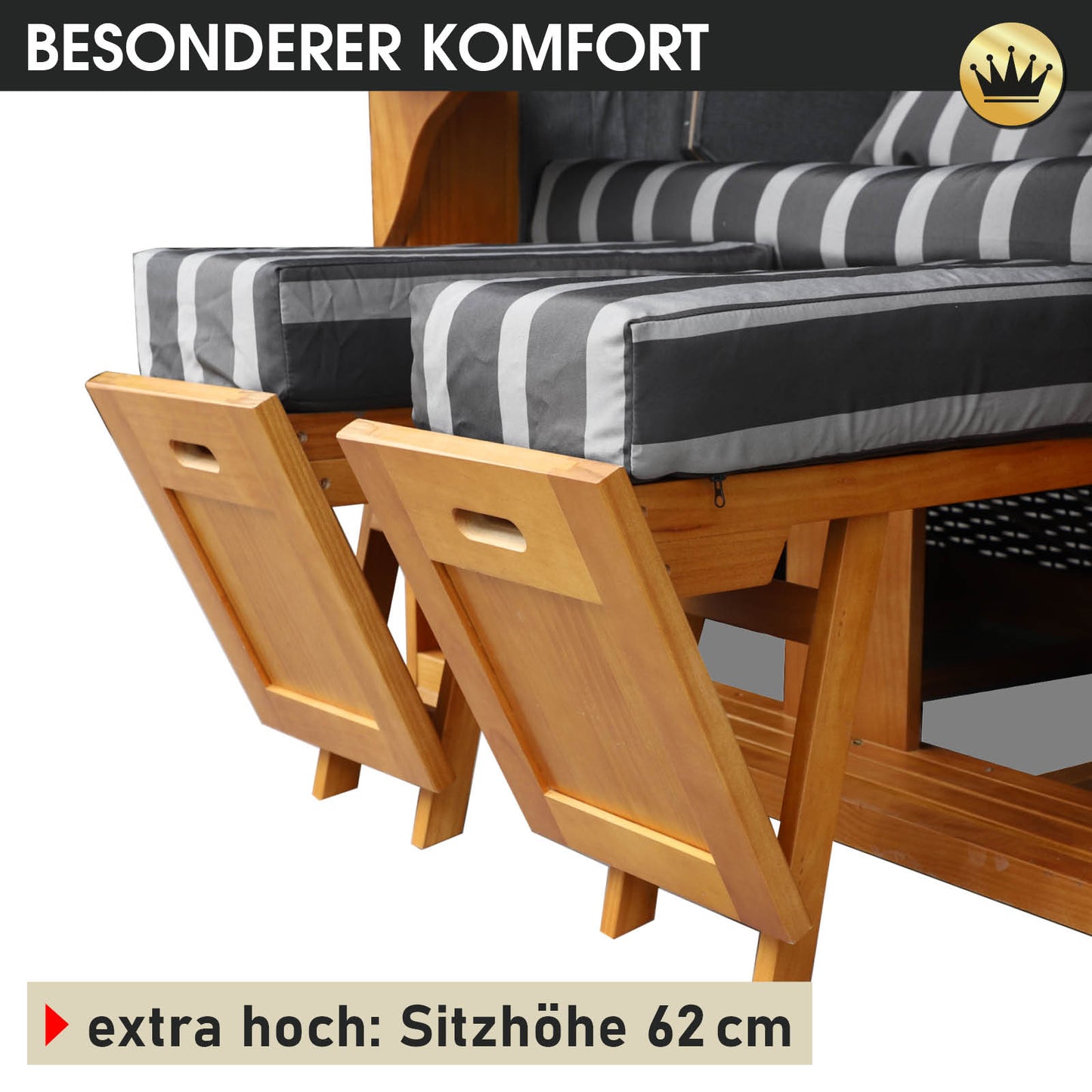 Strandkorb BORNHOLM Premium grau / anthrazit gestreift