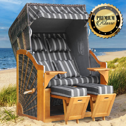 Strandkorb BORNHOLM Premium grau / anthrazit gestreift