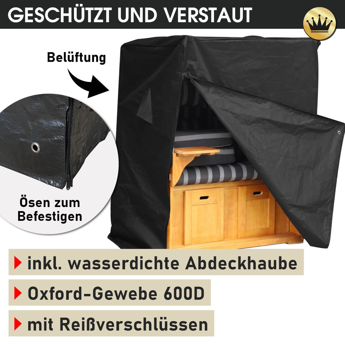 Strandkorb BORNHOLM Premium grau / anthrazit gestreift