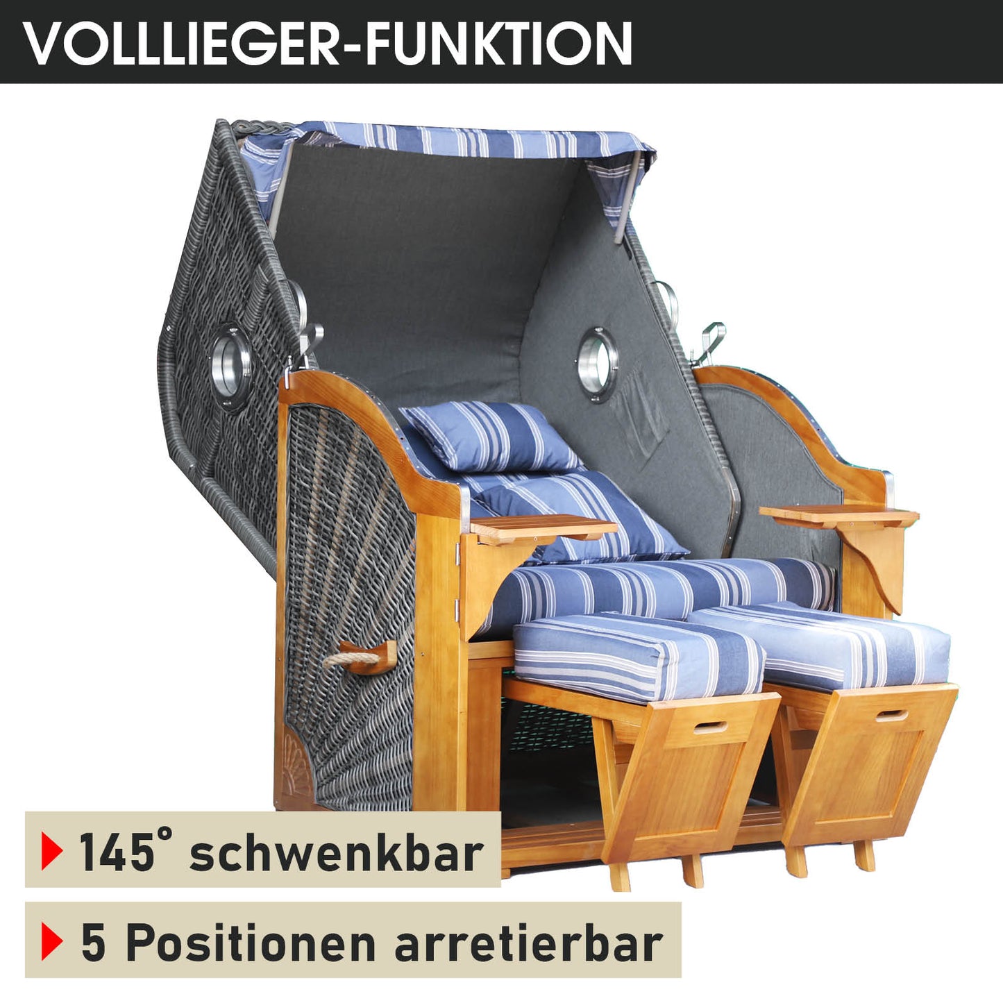 Strandkorb OCEAN VIEW Prestige grau / blau / beige gestreift