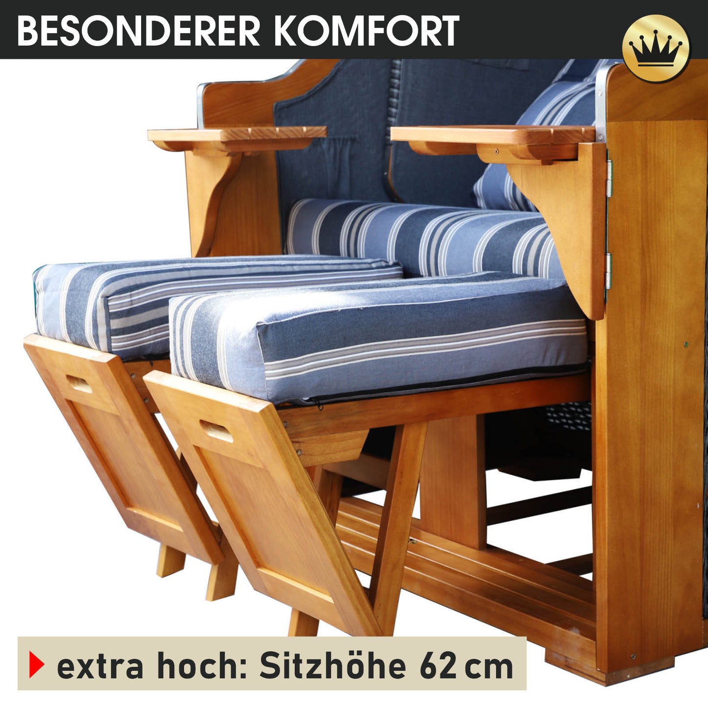 Strandkorb OCEAN VIEW Prestige grau / blau / beige gestreift