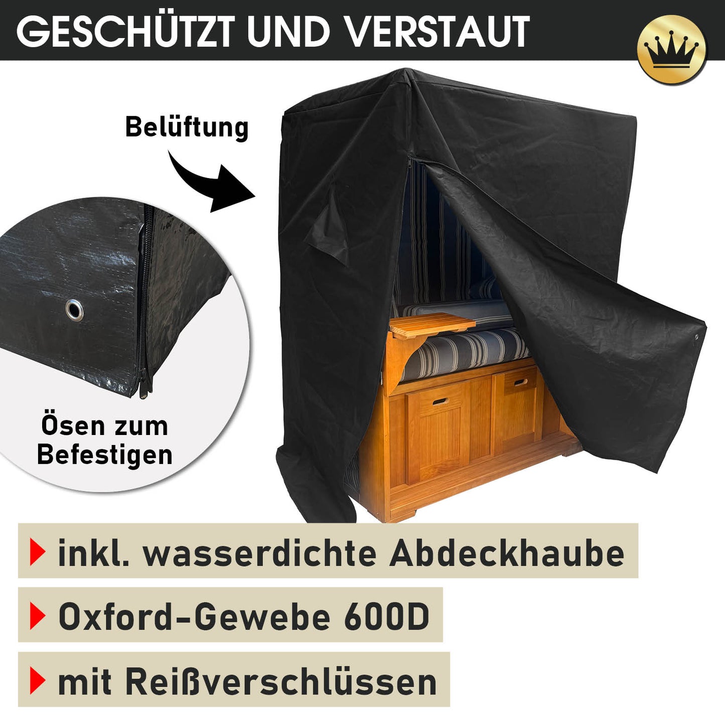 Strandkorb OCEAN VIEW Prestige grau / blau / beige gestreift