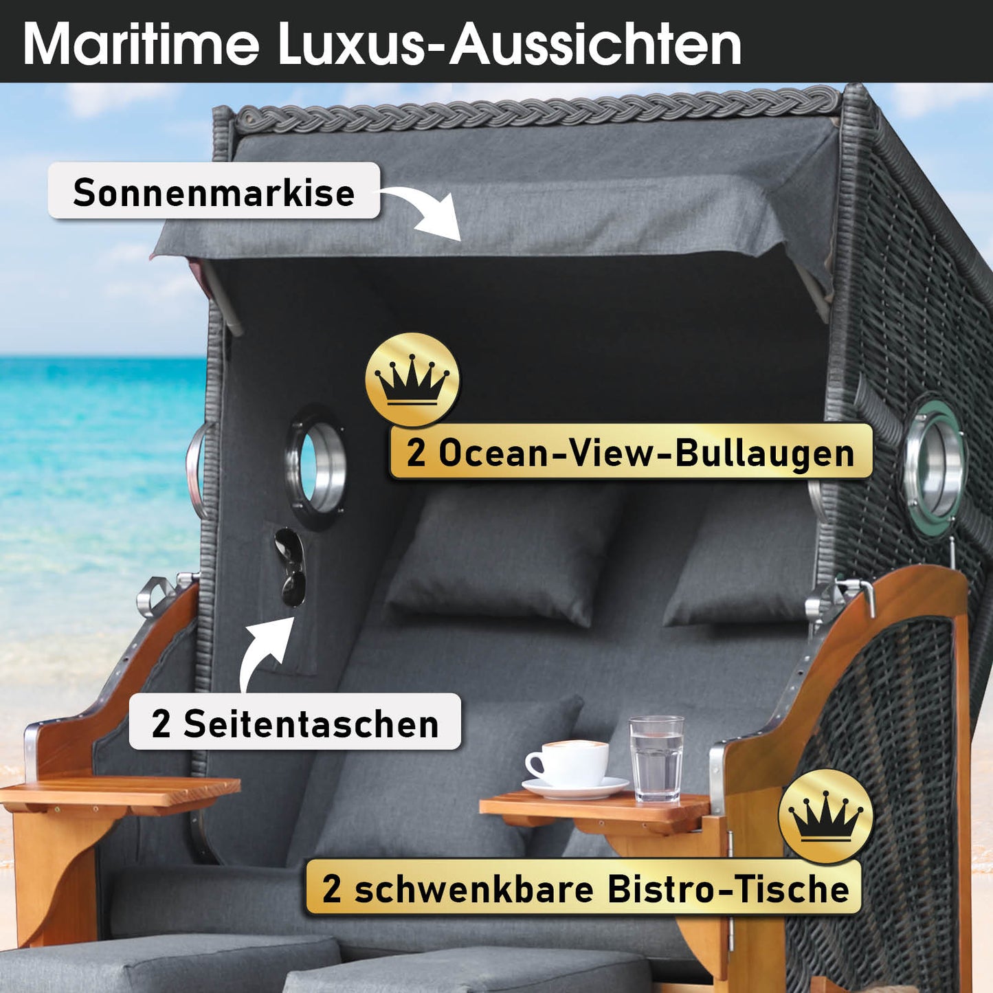 Strandkorb OCEAN VIEW Prestige grau