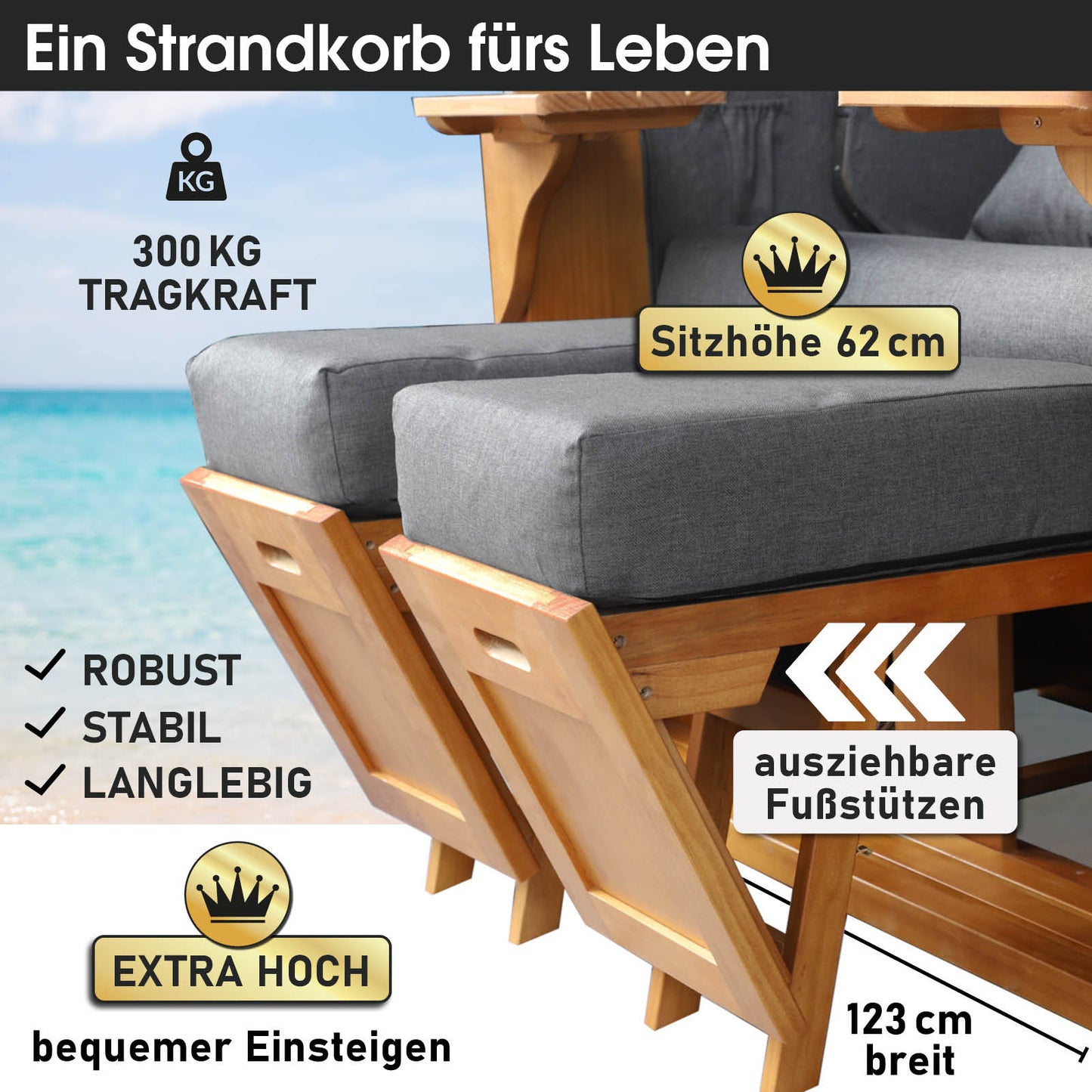 Strandkorb OCEAN VIEW Prestige grau