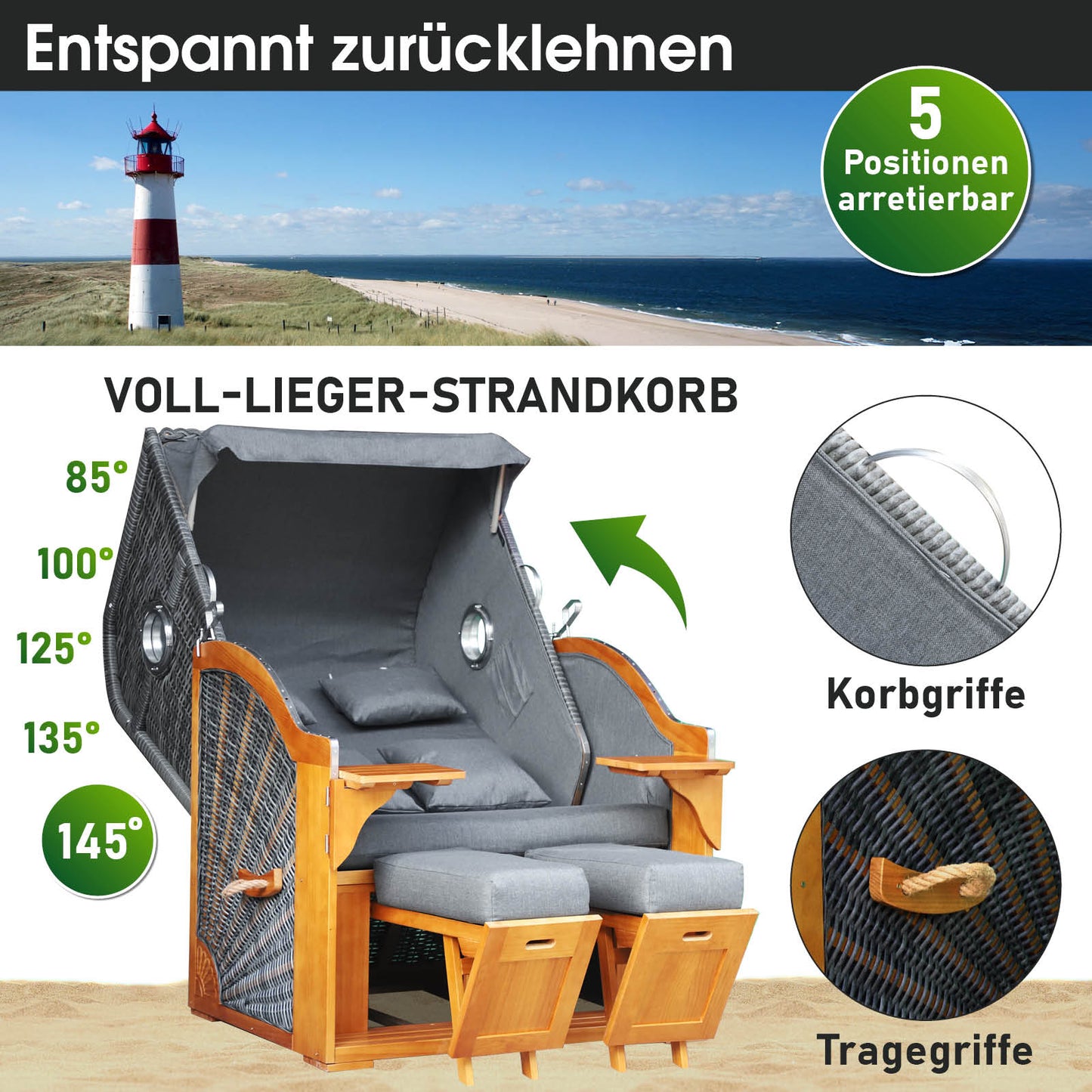 Strandkorb OCEAN VIEW Prestige grau