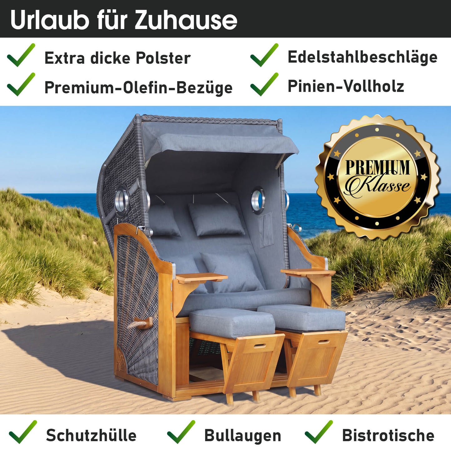 Strandkorb OCEAN VIEW Prestige grau