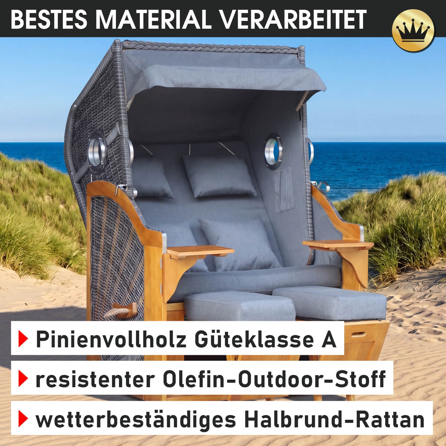 Strandkorb OCEAN VIEW Prestige grau