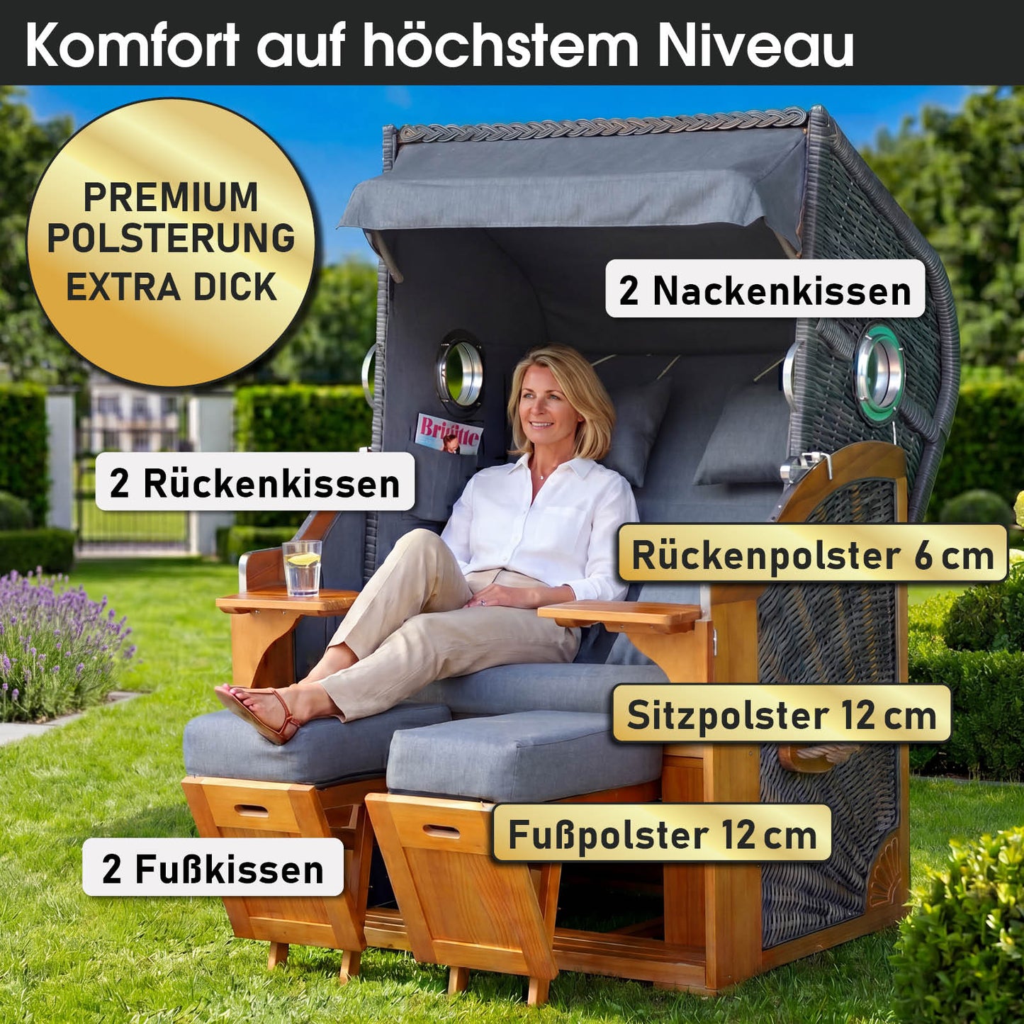 Strandkorb OCEAN VIEW Prestige grau