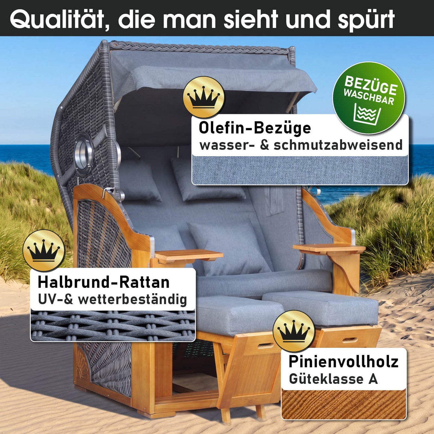 Strandkorb OCEAN VIEW Prestige grau