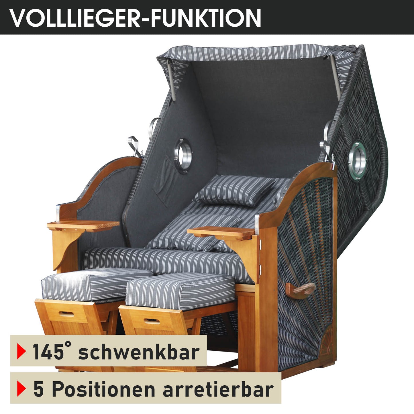 Strandkorb OCEAN VIEW Prestige anthrazit / weiß gestreift