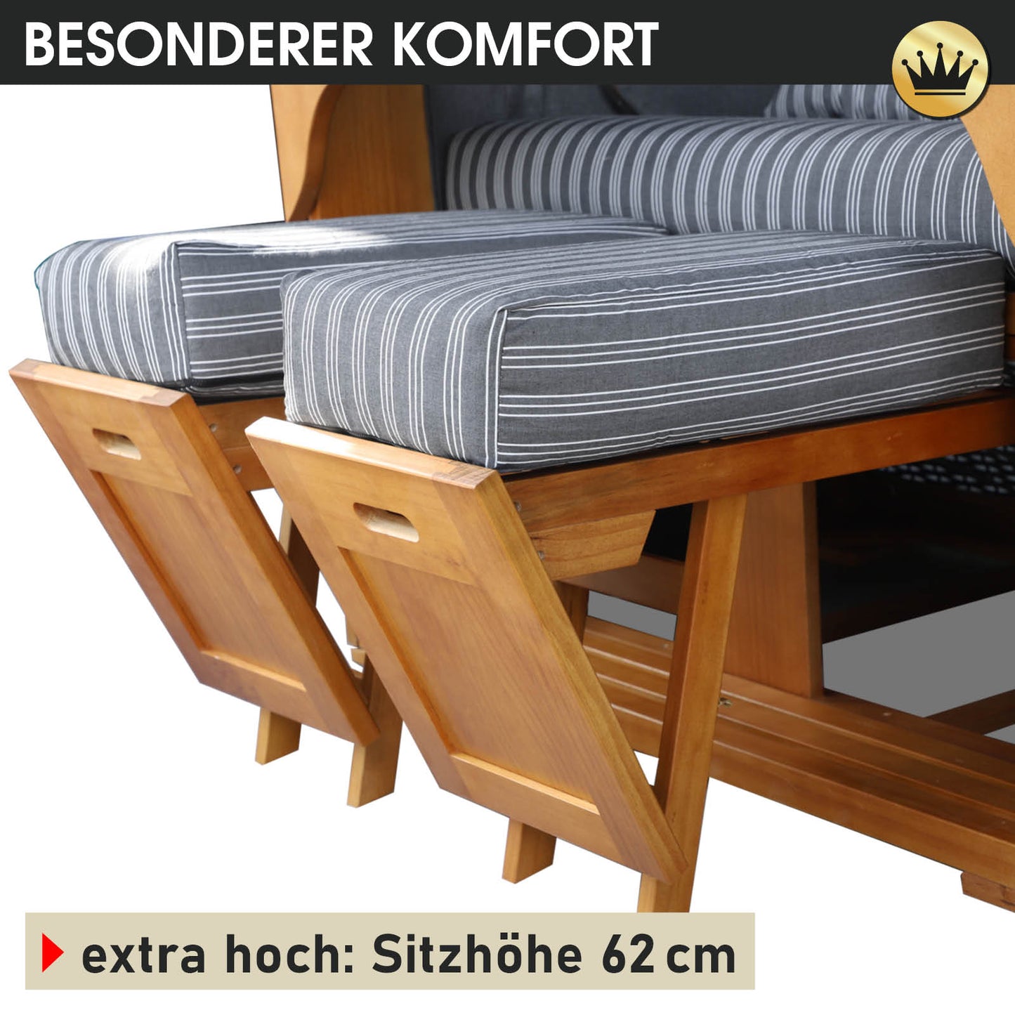 Strandkorb OCEAN VIEW Prestige anthrazit / weiß gestreift