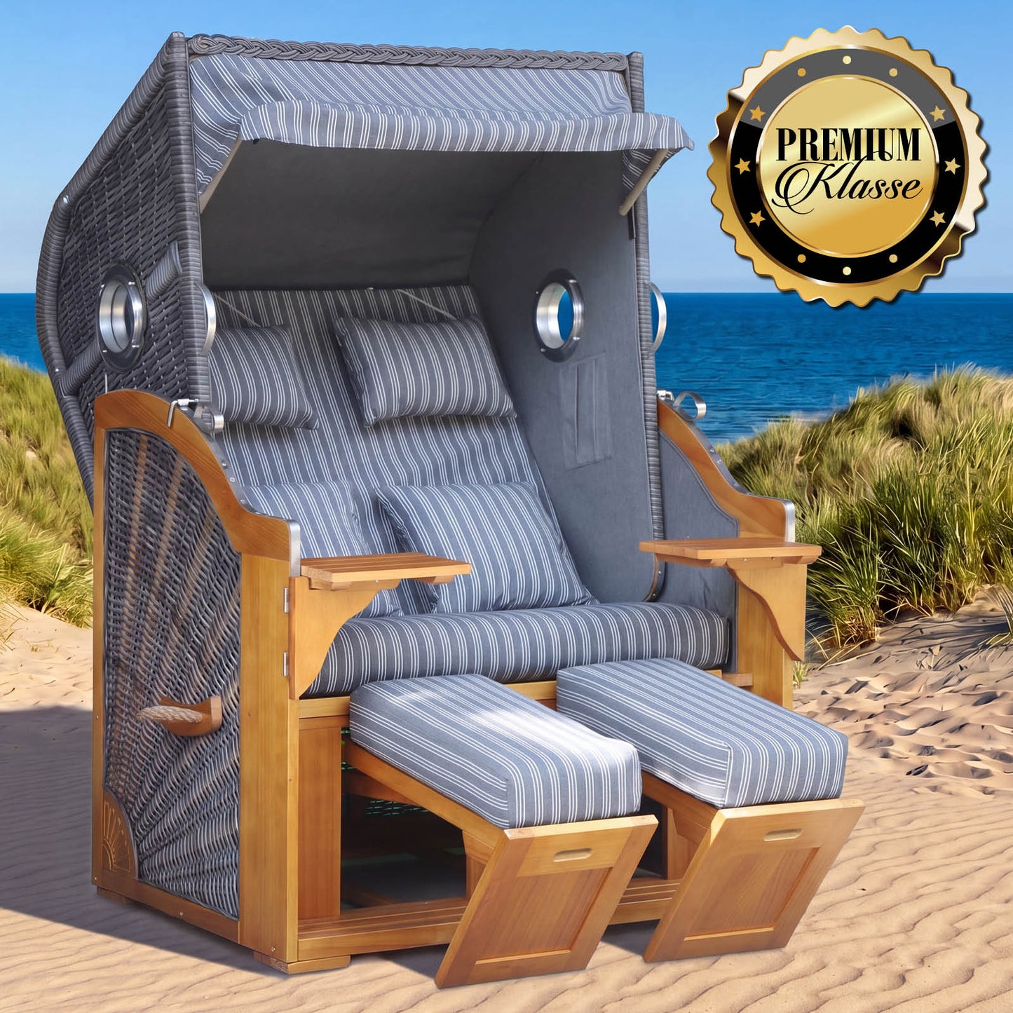 Strandkorb OCEAN VIEW Prestige anthrazit / weiß gestreift