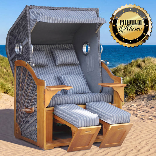 Strandkorb OCEAN VIEW Prestige anthrazit / weiß gestreift