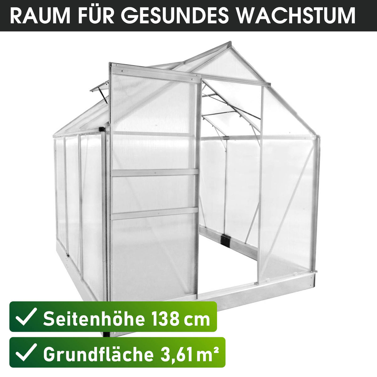 Aluminium-Gewächshaus 190x190x195