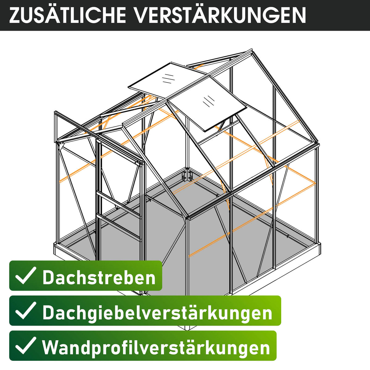 Aluminium-Gewächshaus 190x190x195