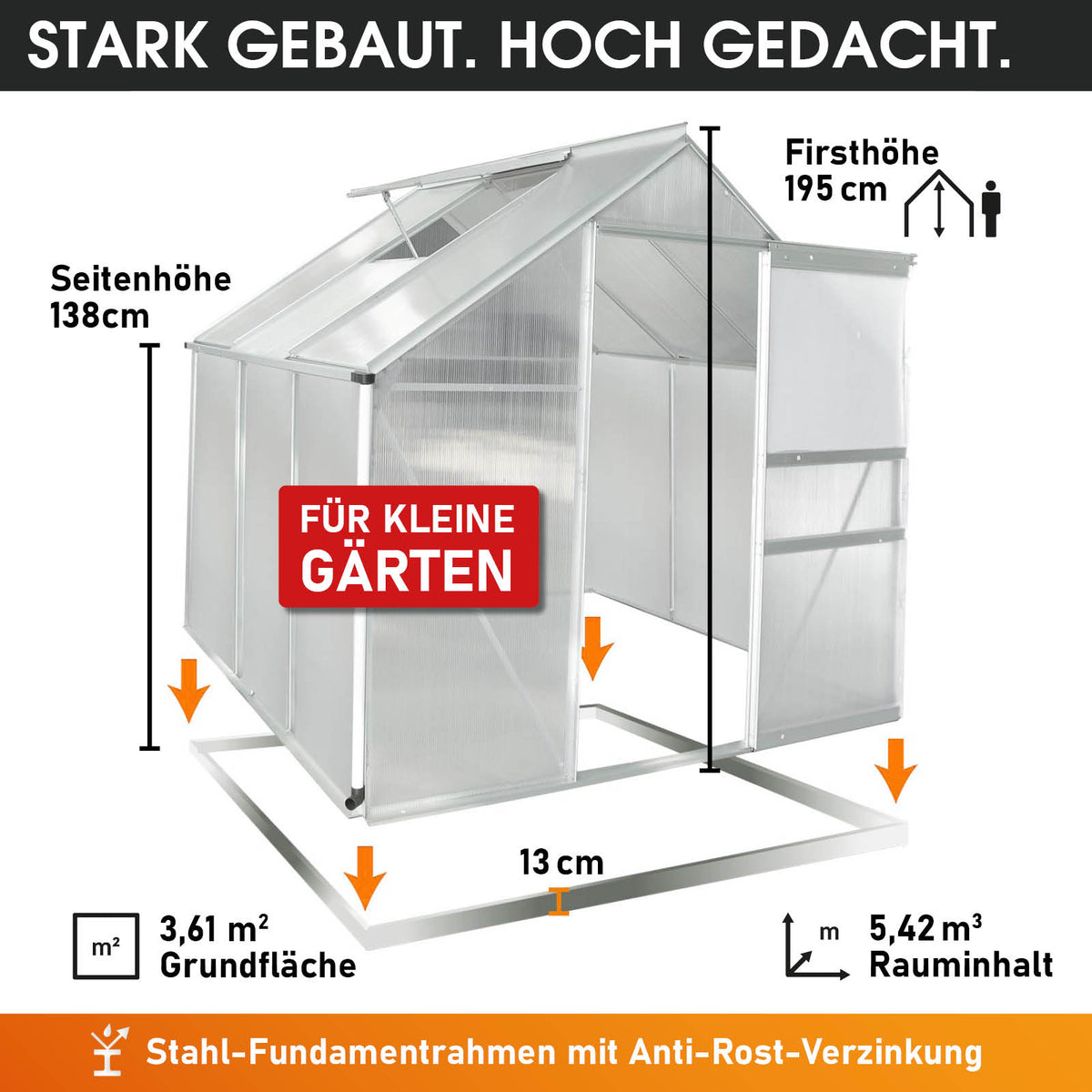 Aluminium-Gewächshaus 190x190x195