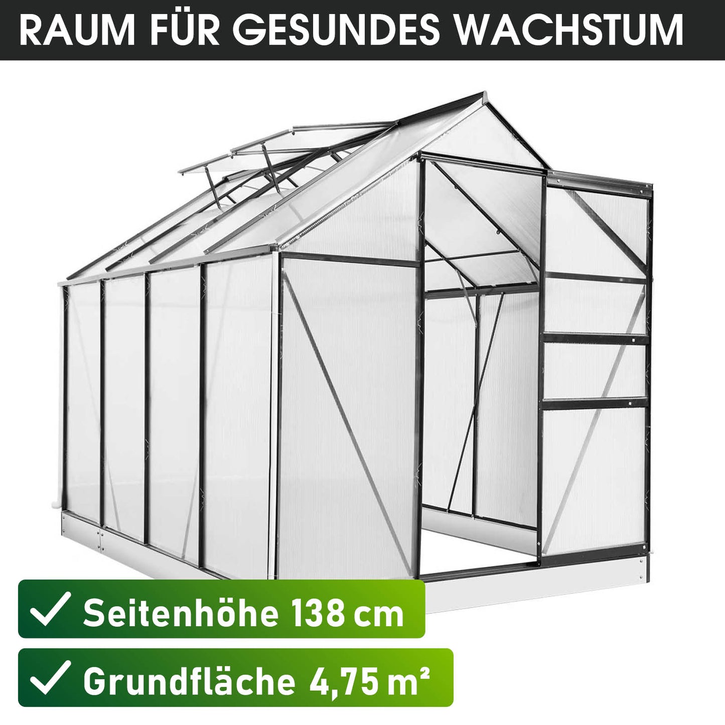 Aluminium Gewächshaus 250x190x195 anthrazit