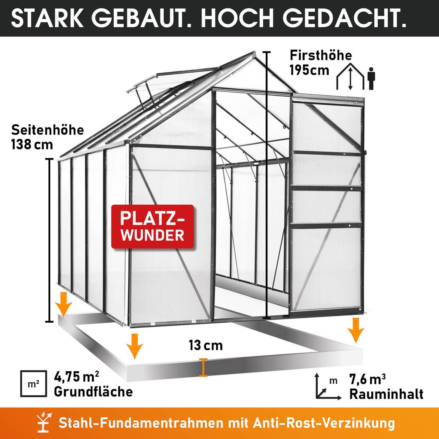 Aluminium Gewächshaus 250x190x195 anthrazit