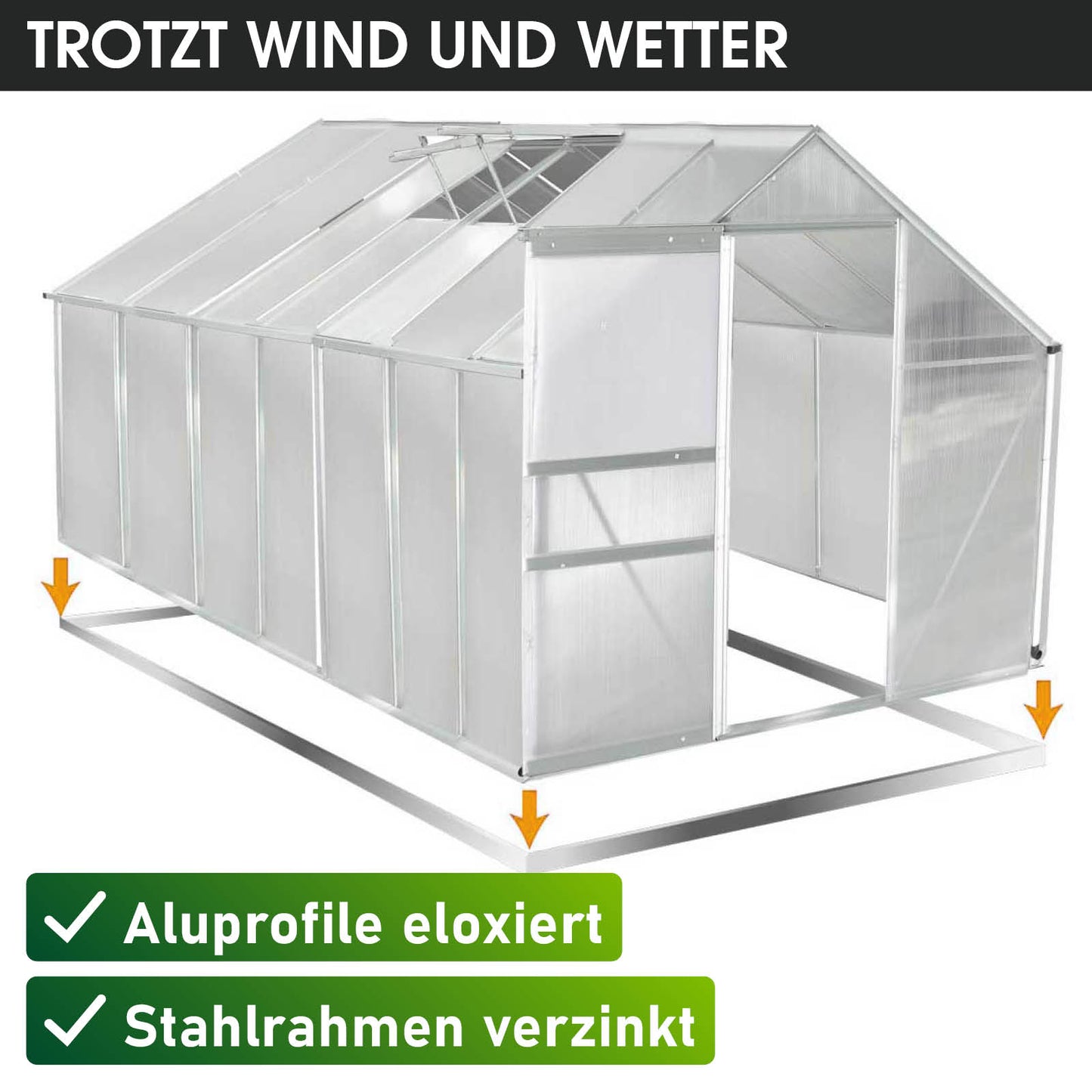 Aluminium Gewächshaus 430x250x205