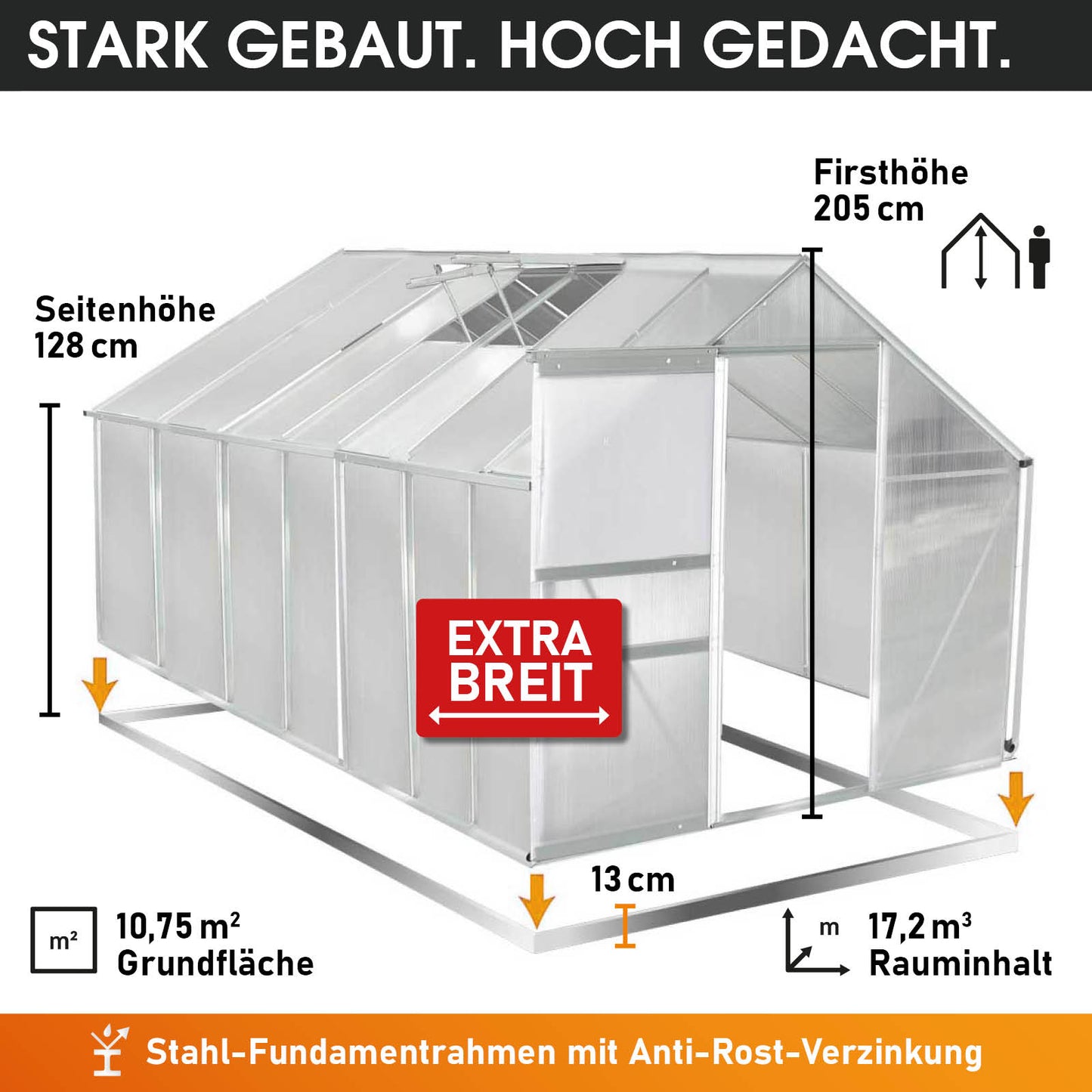 Aluminium Gewächshaus 430x250x205