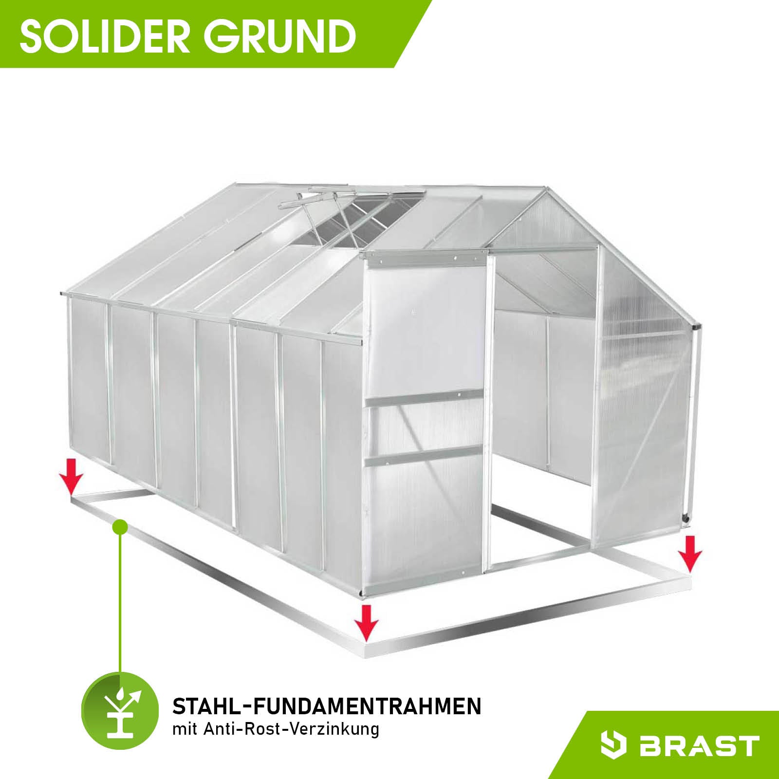 Aluminium Gewächshaus 430x250x205 mit Stahl-Fundamentrahmen, begehbares, windsicheres Gewächshaus für Garten, Gewächshaus.
