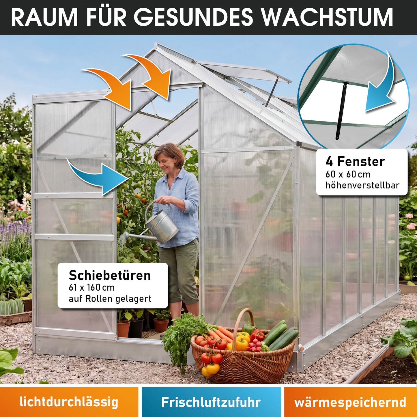 Aluminium Gewächshaus 380x190x195