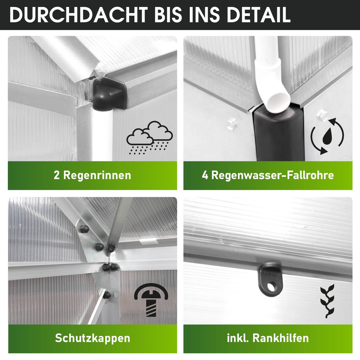 Aluminium Gewächshaus 380x190x195