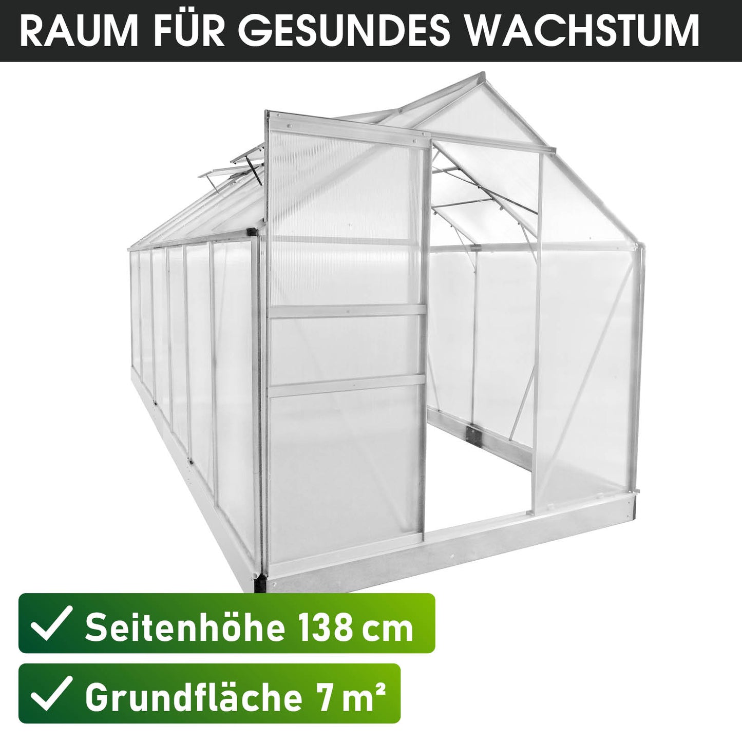 Aluminium Gewächshaus 380x190x195