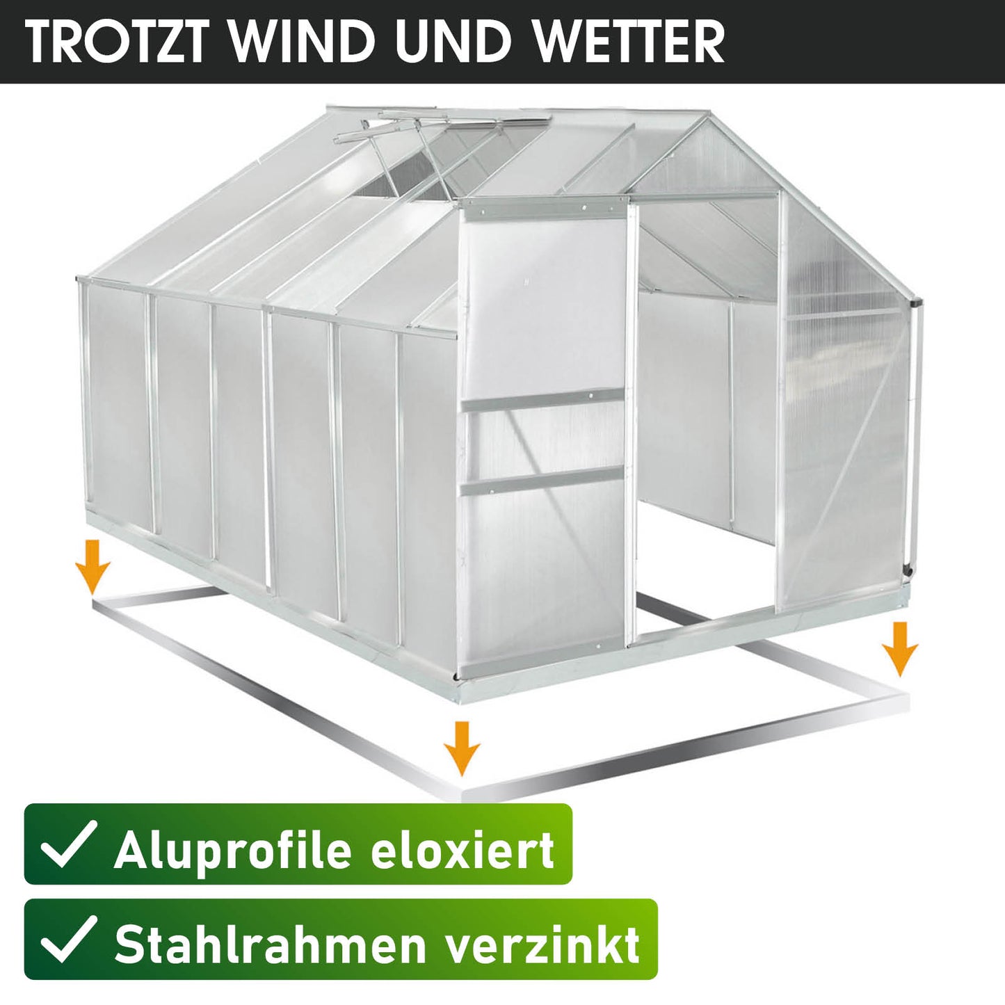 Aluminium Gewächshaus 380x190x195