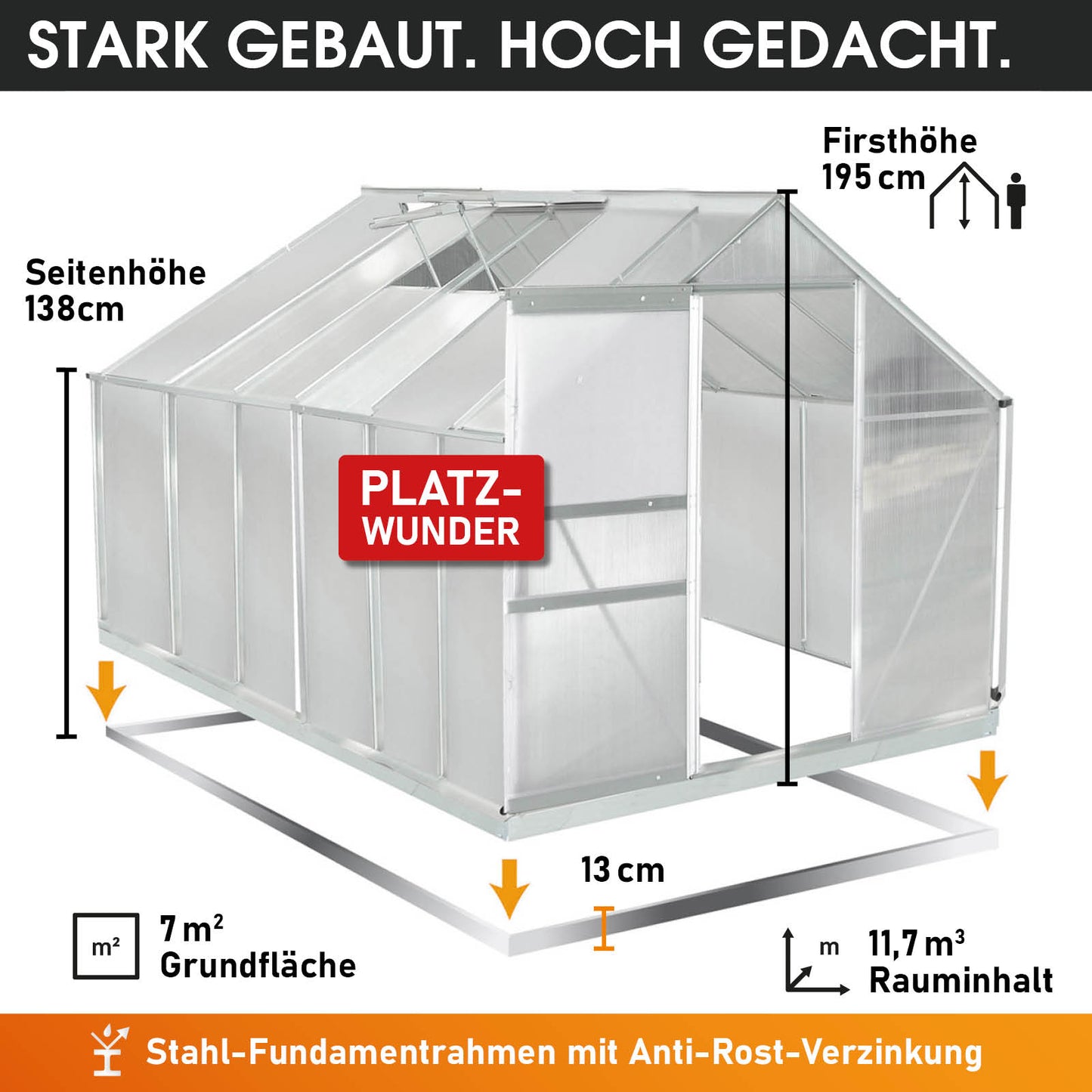 Aluminium Gewächshaus 380x190x195