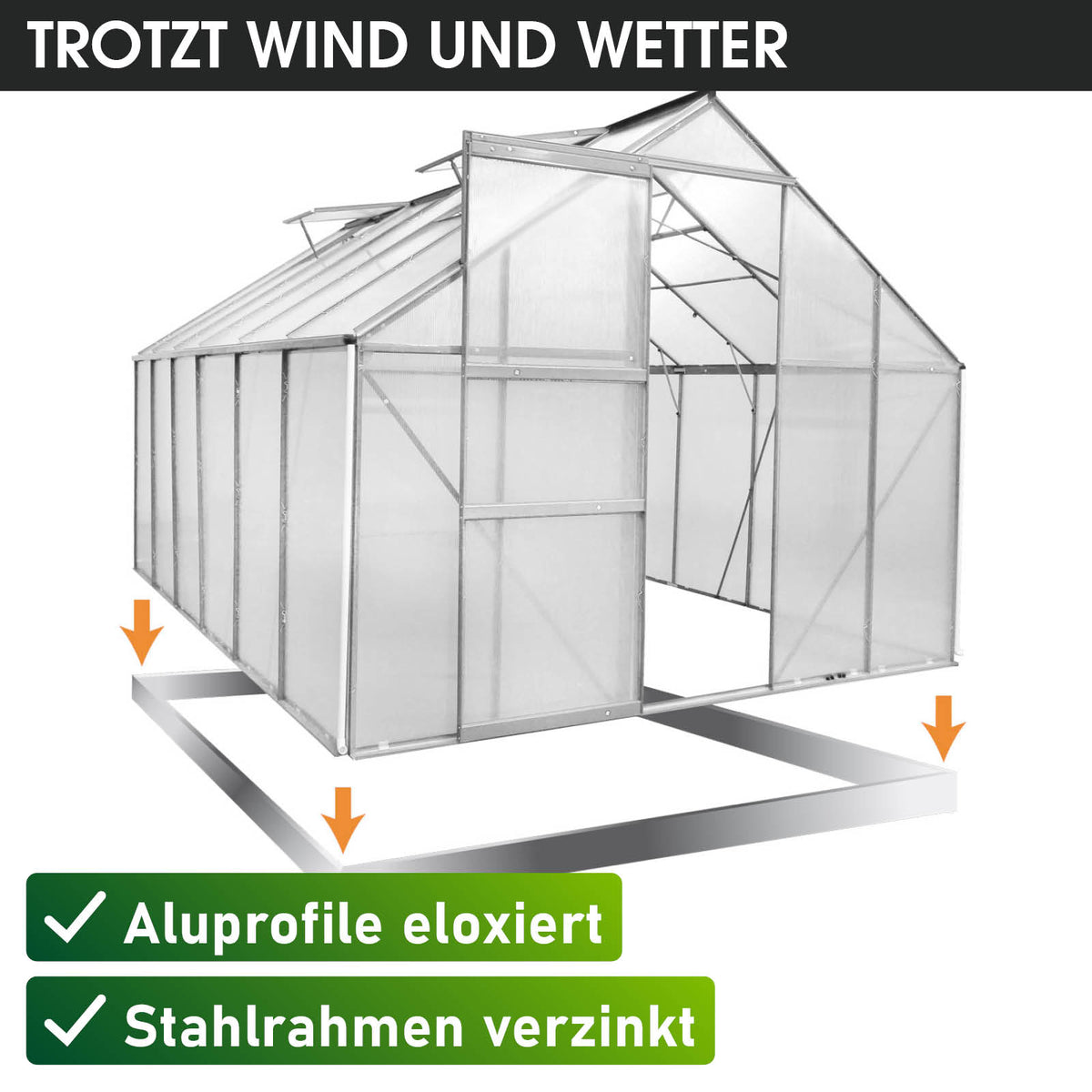 Aluminium Gewächshaus 380x250x205