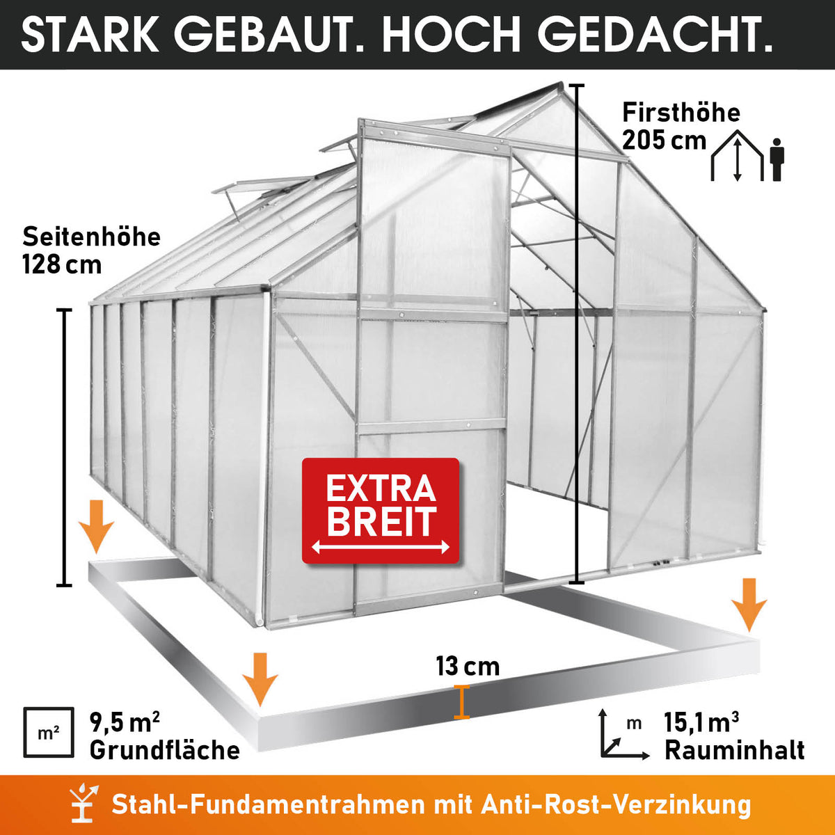 Aluminium Gewächshaus 380x250x205