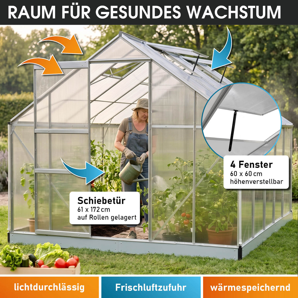Aluminium Gewächshaus 380x250x205