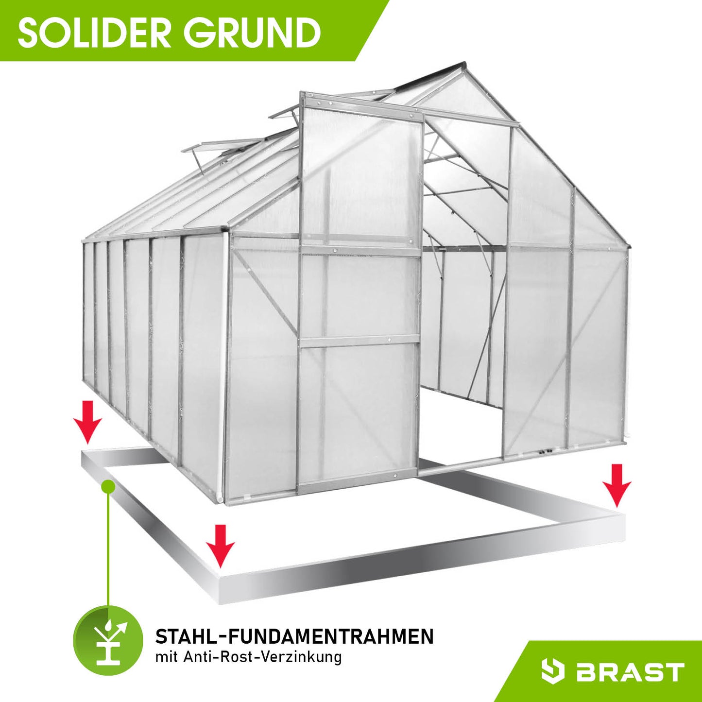 Aluminium Gewächshaus Treibhaus mit Stahl-Fundamentrahmen, begehbar, windsicher für Garten.