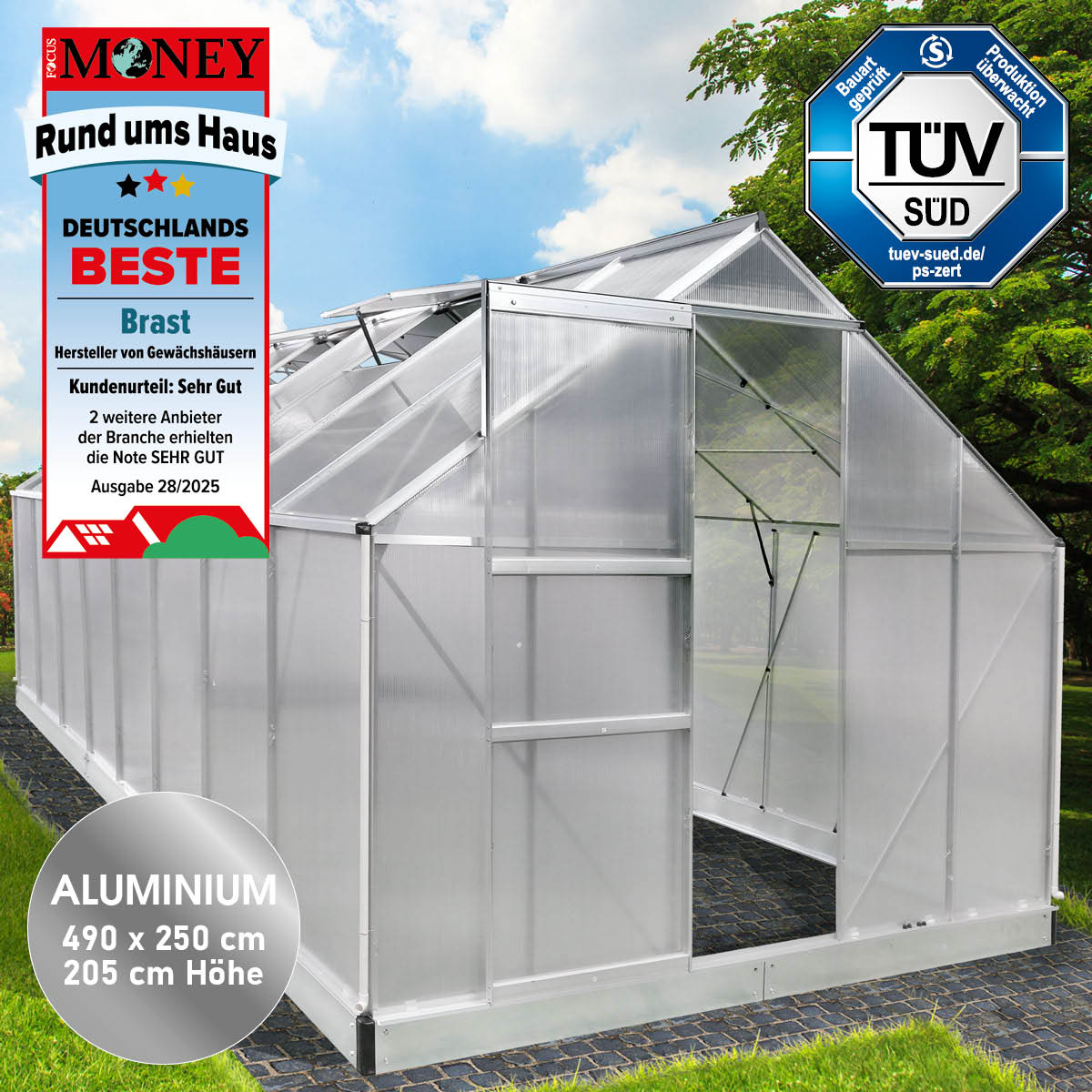 Aluminium Gewächshaus 490x250x205