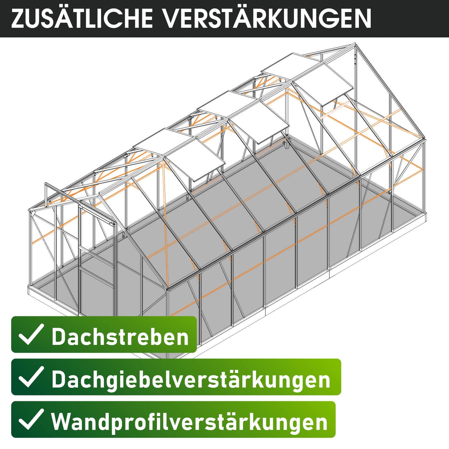 Aluminium Gewächshaus 490x250x205