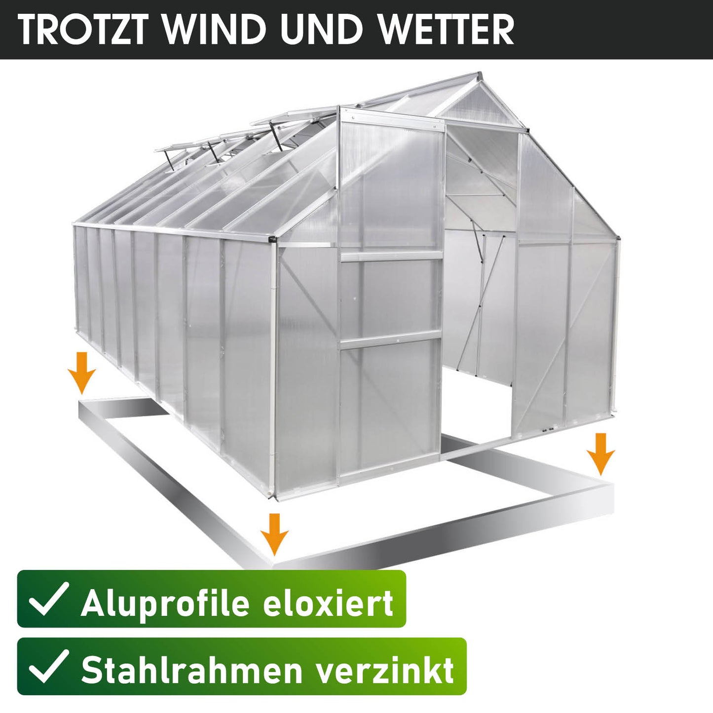 Aluminium Gewächshaus 490x250x205