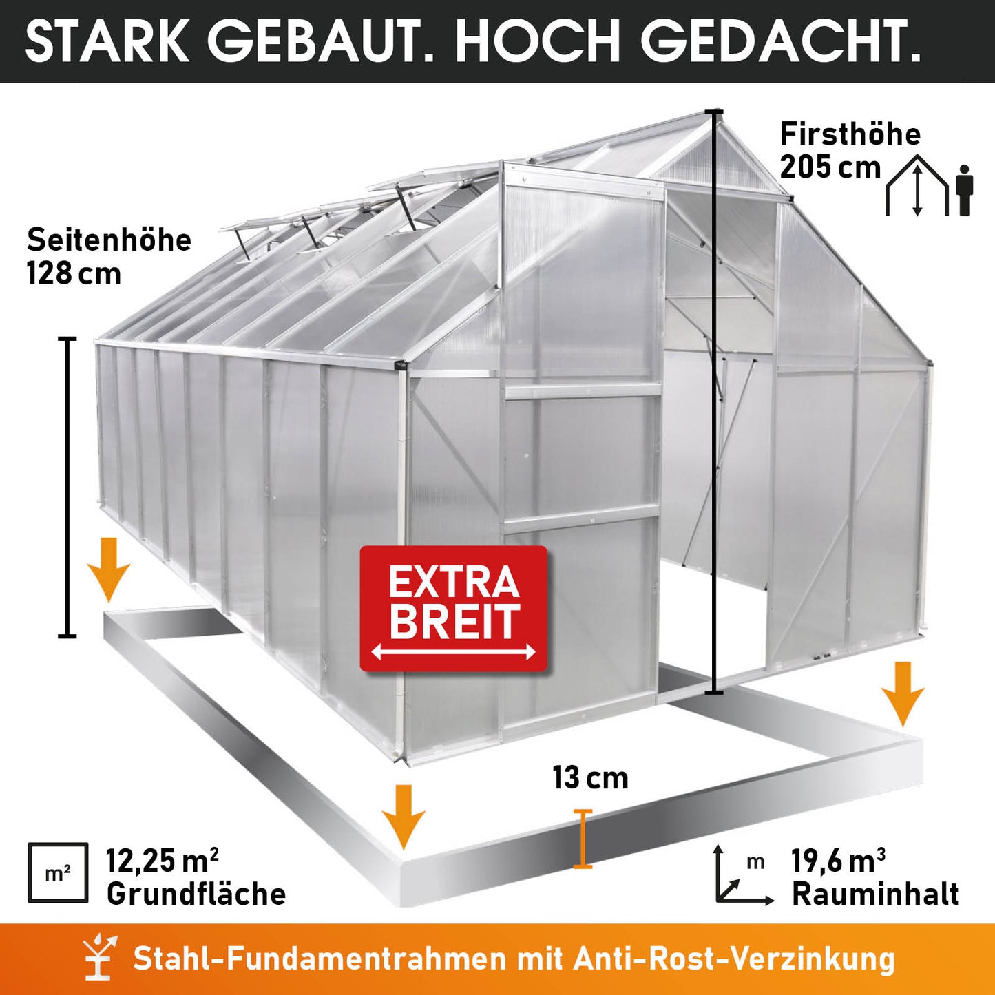 Aluminium Gewächshaus 490x250x205