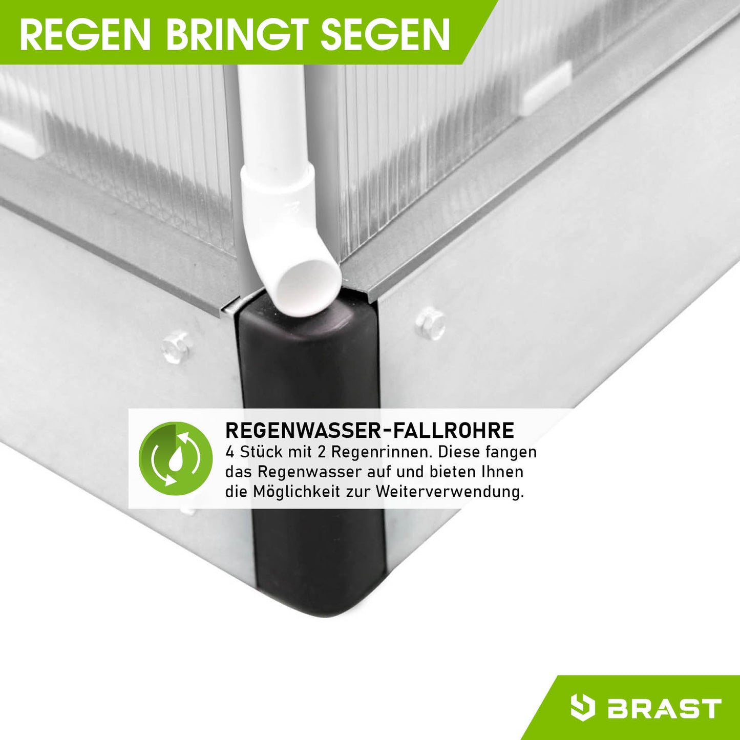 Aluminium Gewächshaus mit stabilem Fundament und Regenwasser-Fallrohr für windsicheres, begehbares Gewächshaus Treibhaus im.