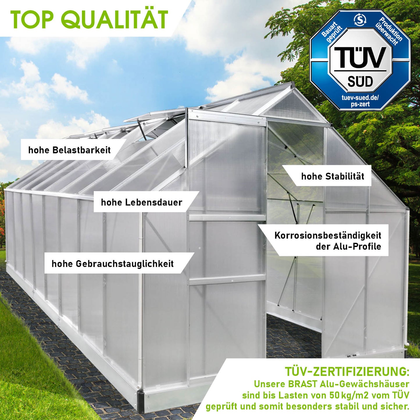 Begehbares Aluminium Gewächshaus mit Fundament, windsicheres Gewächshaus Treibhaus für Garten, korrosionsbeständige.
