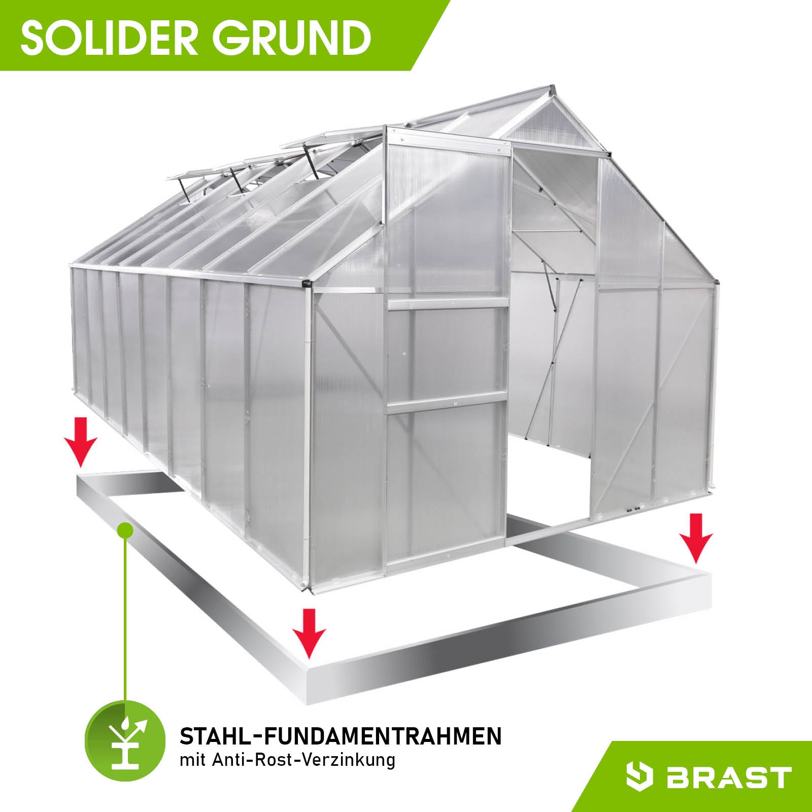 Aluminium Gewächshaus begehbar mit Fundamentrahmen, windsicher, Gewächshaus Treibhaus für Garten.