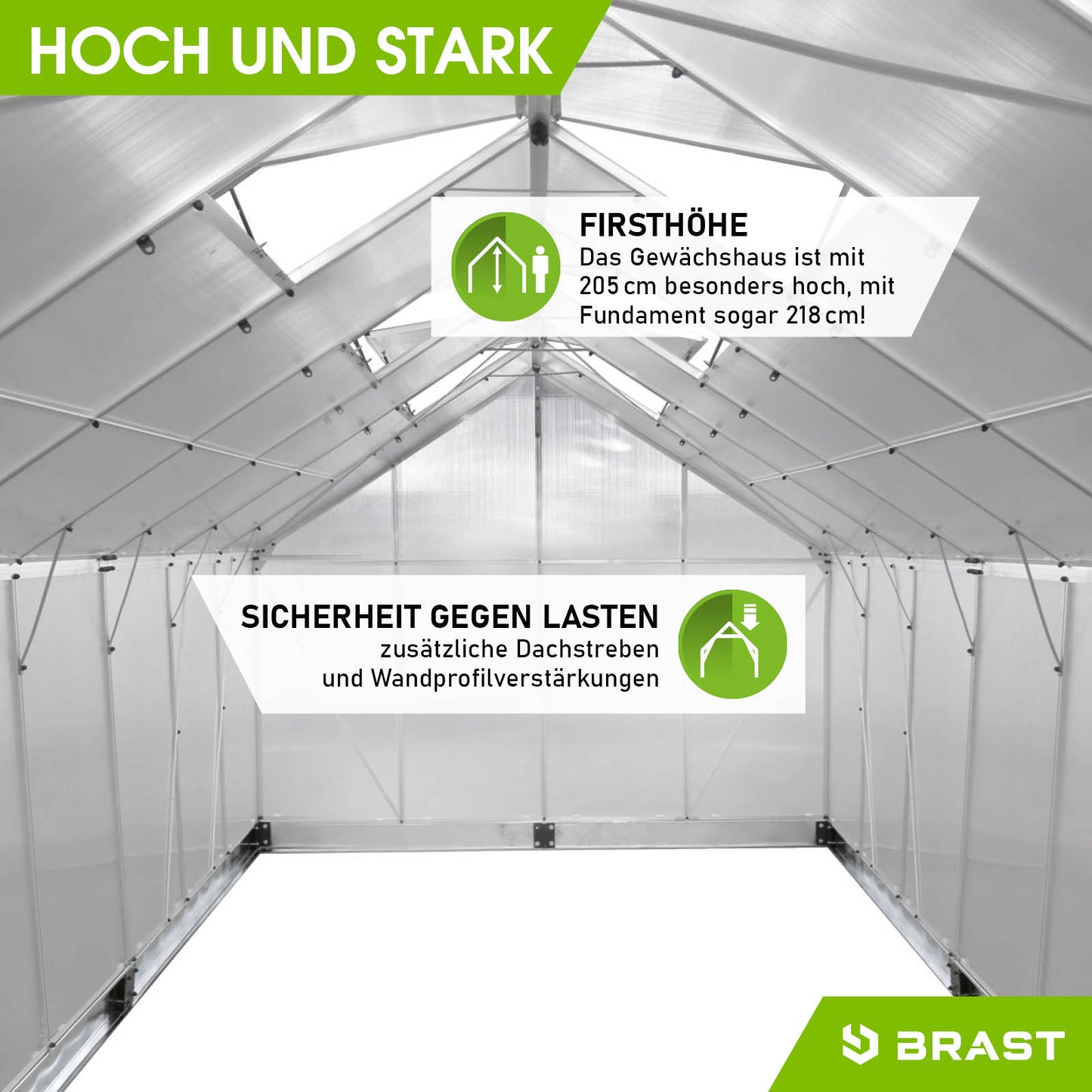 Begehbares Aluminium Gewächshaus 490x250x205 cm mit stabilem Fundament, windsicher und geräumig, ideal als Gewächshaus für.