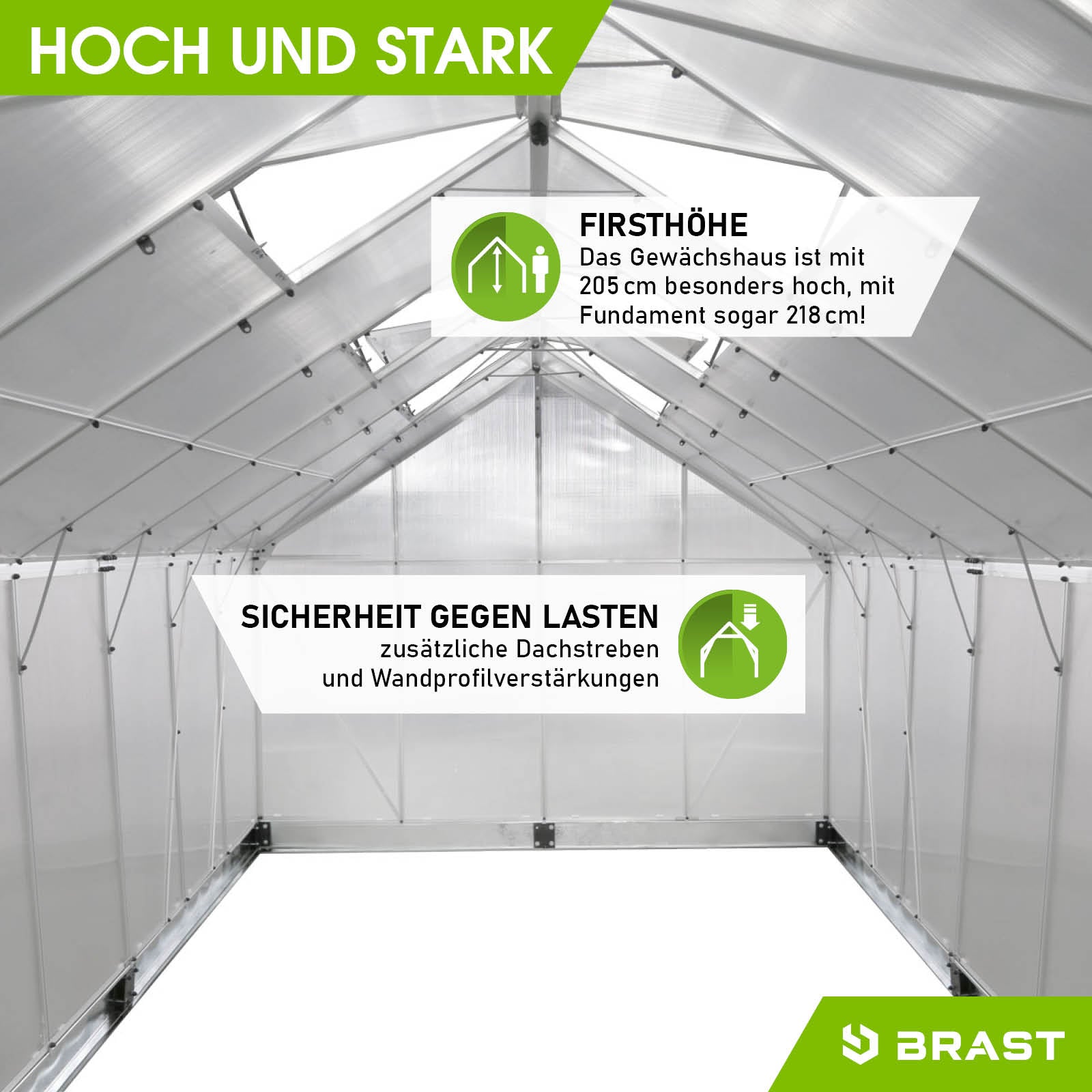 Begehbares Aluminium Gewächshaus 490x250x205 cm mit stabilem Fundament, windsicher und geräumig, ideal als Gewächshaus für.