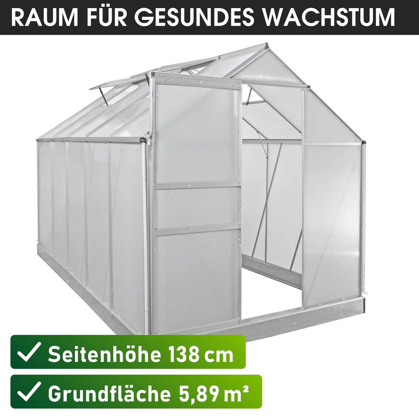 Aluminium Gewächshaus 310x190x195