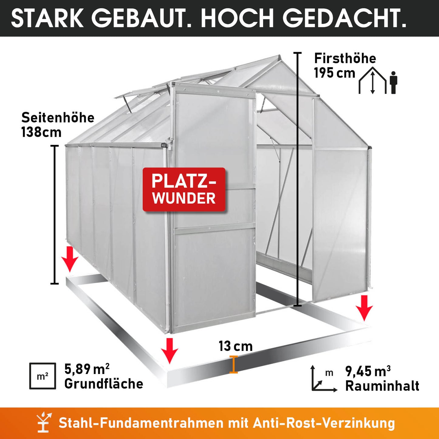 Aluminium Gewächshaus 310x190x195